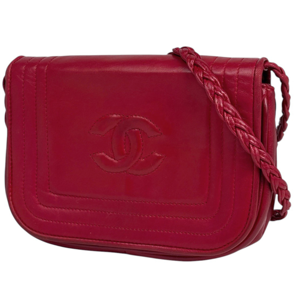 Chanel CHANEL Shoulder Bag Coco Mark Leather Red Women's